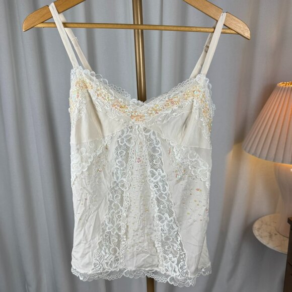Vintage Y2K Debbie Shuchat Silk Lace Beaded Camisole sz 8 - Picture 1 of 10